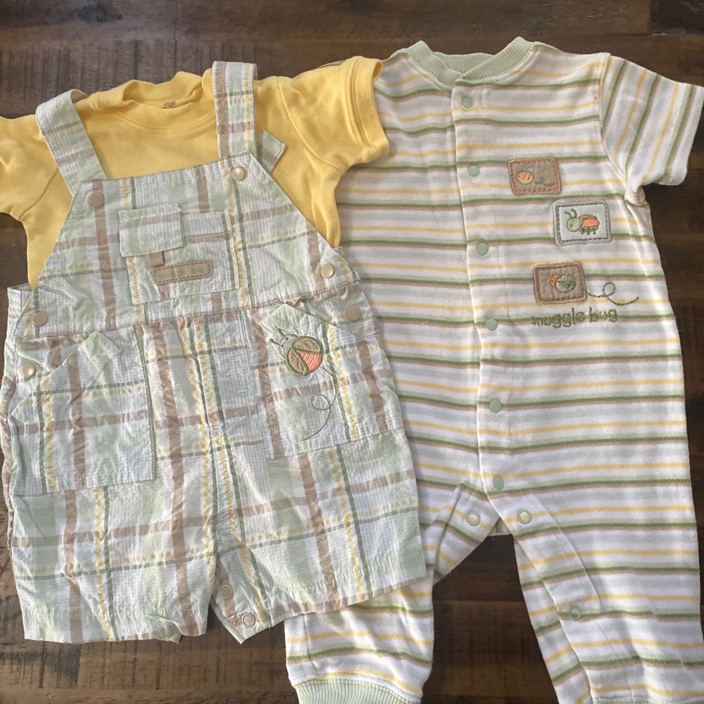 Vintage Carters Just One Year Baby Boy Overall Shorts & Romper Set 9 Months